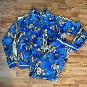 Blue and Gold Tiger Print Tracksuit